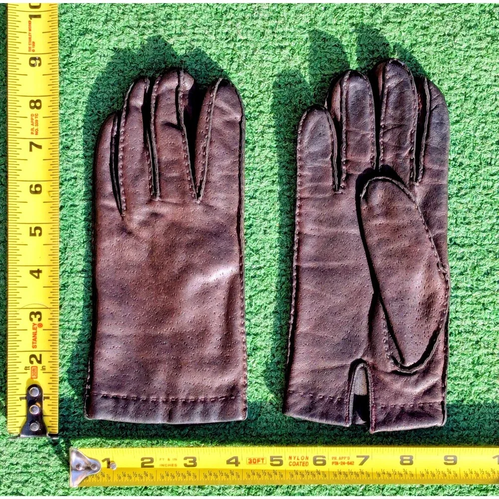Vintage Brown Chocolate Leather Adult Small Lined w/Wrist Snap Gloves Pair EUC